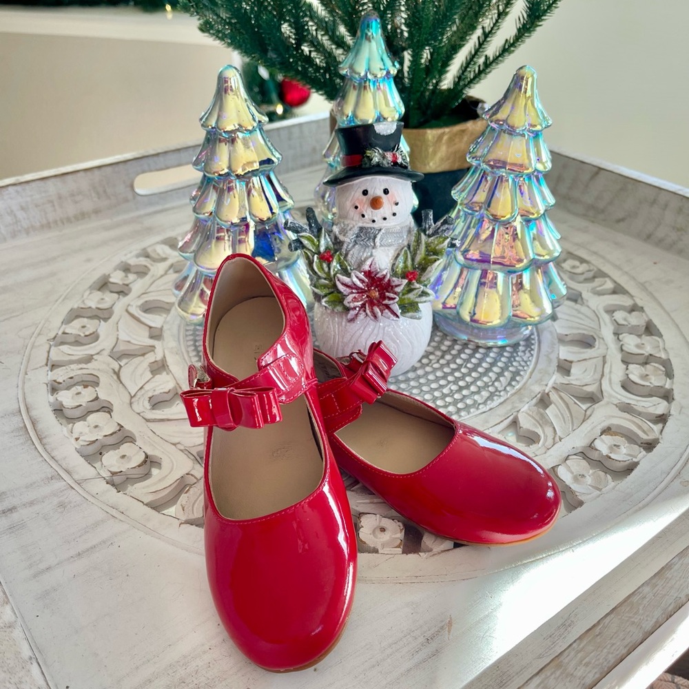 ELAPHANTITO Red Leather Bow Flats